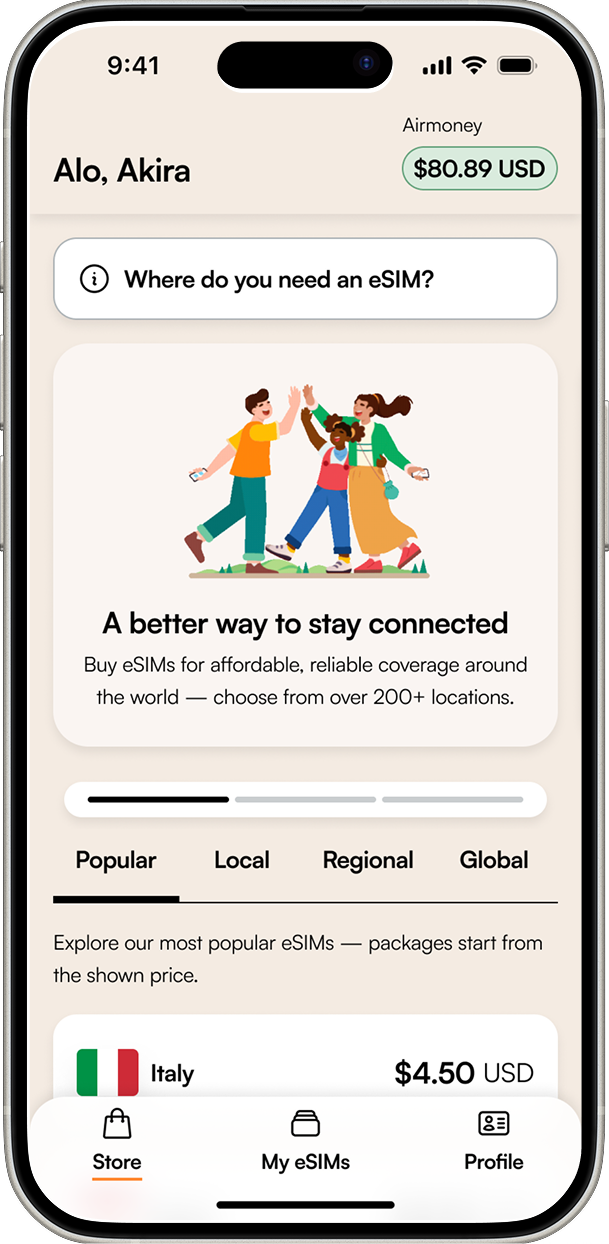 Android screen listing countries and their supported networks with a search field